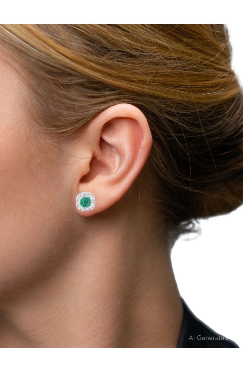 Bliss Diamond 4Ct Emerald & Lab Grown Diamond Cushion Halo Studs 14k Gold, Alternate, color, 
