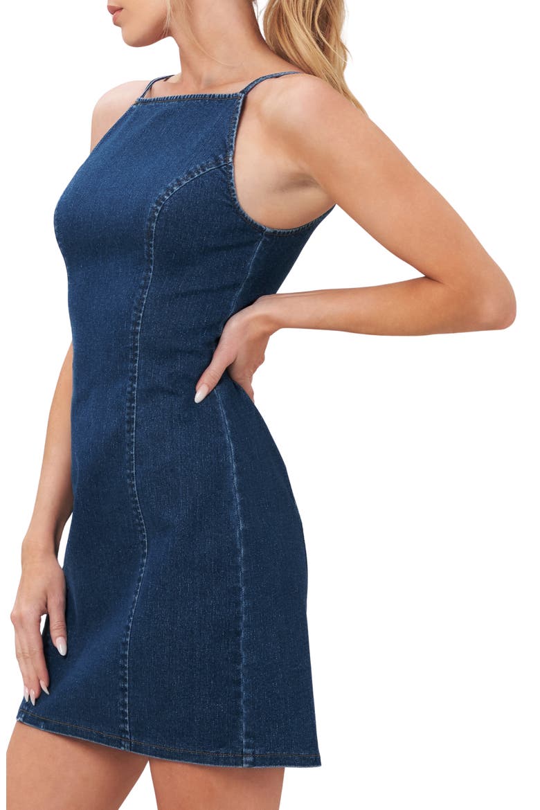 Apron Neck Sleeveless Denim Minidress, Alternate, color, DENIM