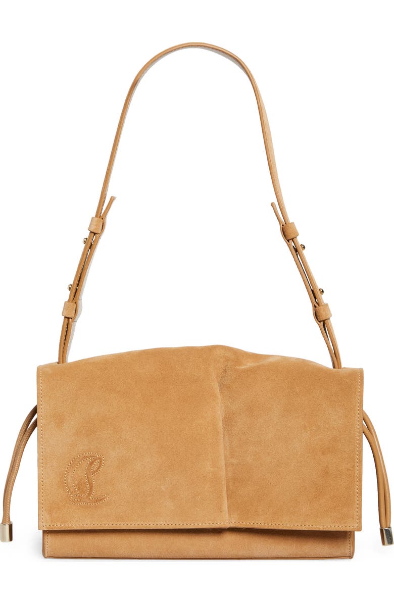 Christian Louboutin Small Baggy Suede Shoulder Bag, Main, color, Lionne