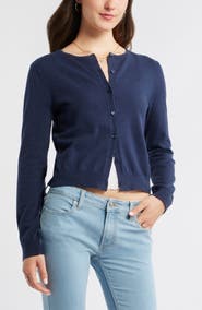 BP. Crewneck Cotton Blend Cardigan