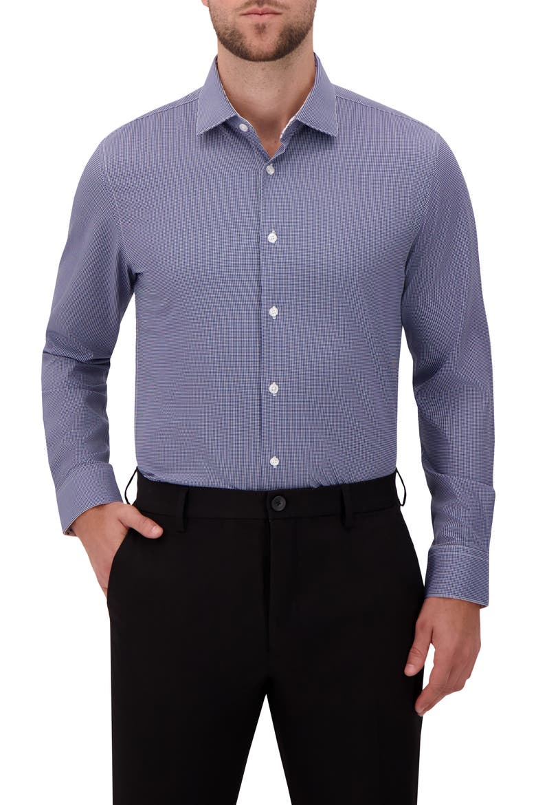 Slim Fit Houndstooth 4-Way Stretch Button-Up Shirt, Main, color, NAVY