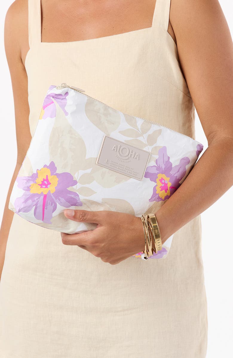 Aloha Collection Mid Makana Water Resistant Zip Pouch, Alternate, color, Beige Lavander