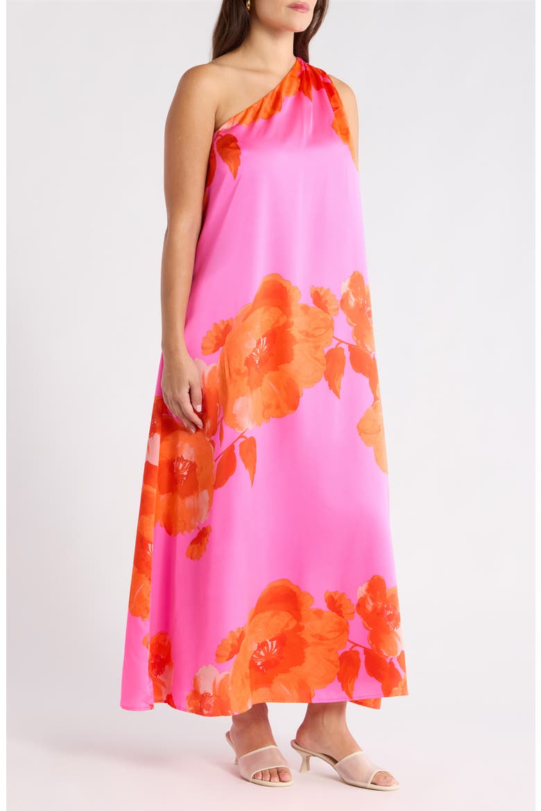 Glena Floral One Shoulder Maxi Dress, Alternate, color, PINK-ORANGE-MULTI