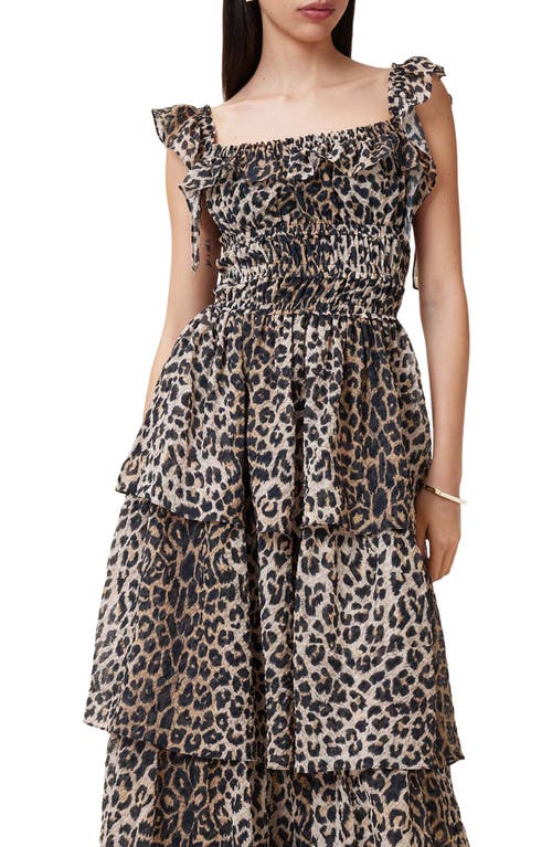 Allsaints Solonda Leopard Print Ruffle Dress In Leopard Yellow