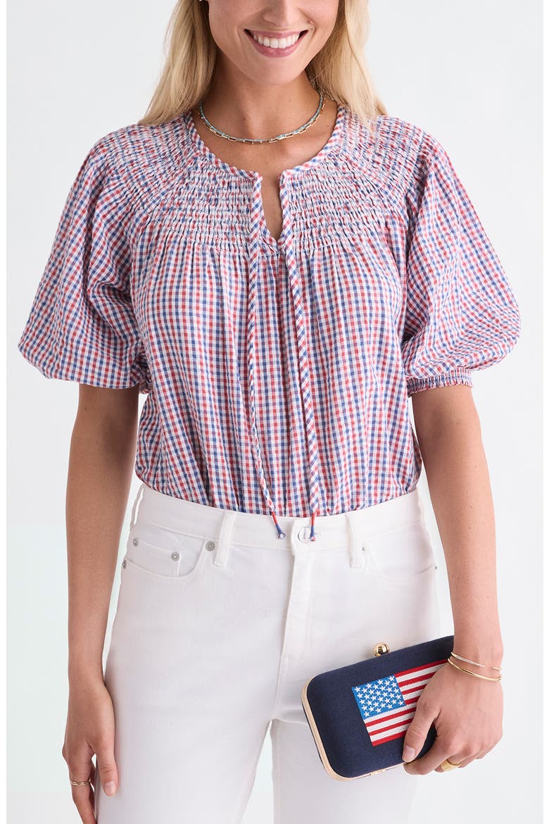 Devin Check Puff Sleeve Top, Main, color, MARINER