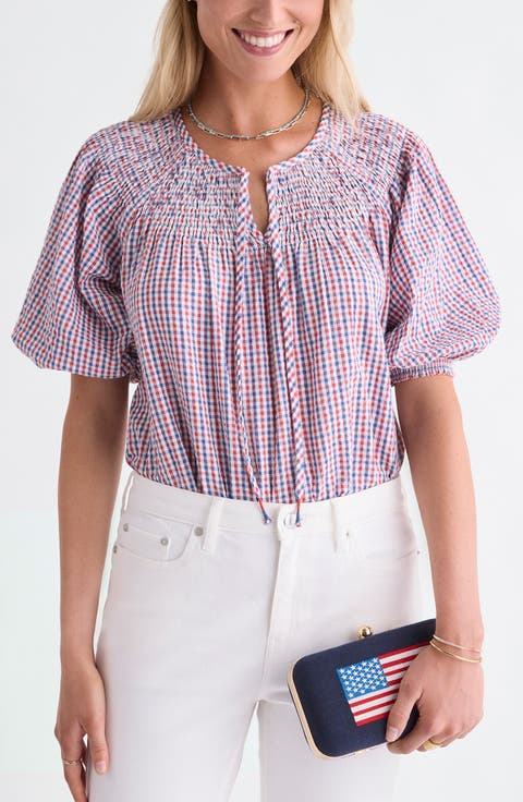 Devin Check Puff Sleeve Top
