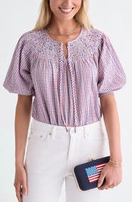 vineyard vines Devin Check Puff Sleeve Top