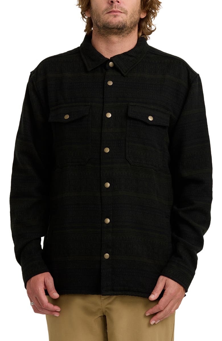 Billabong Lodge Jacquard Snap Front Shirt, Main, color, Dark Military