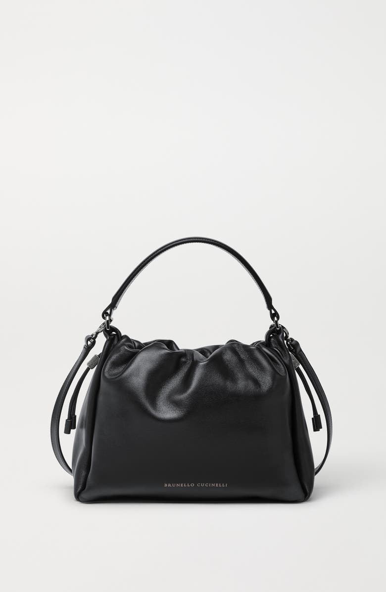 Brunello Cucinelli Small Soft Leather Mellow Bucket bag, Alternate, color, Black