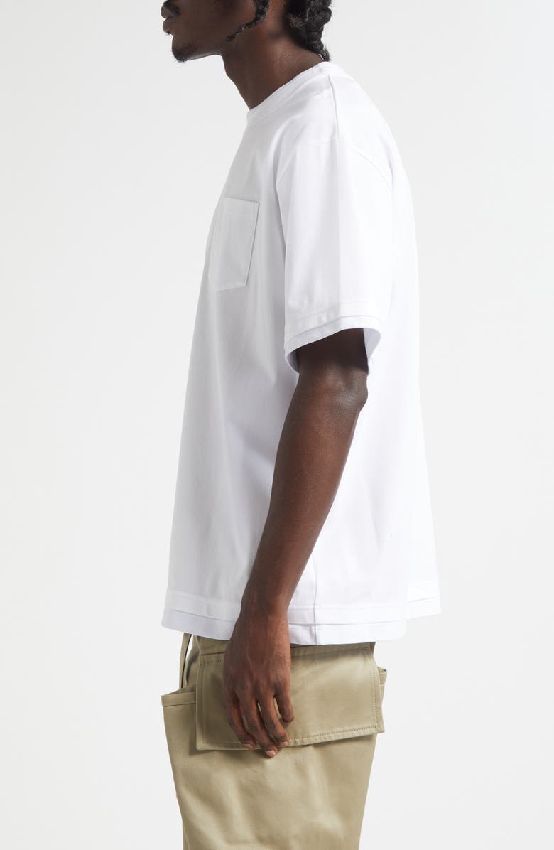Sacai Layered Cotton Jersey Pocket T-Shirt, Alternate, color, White