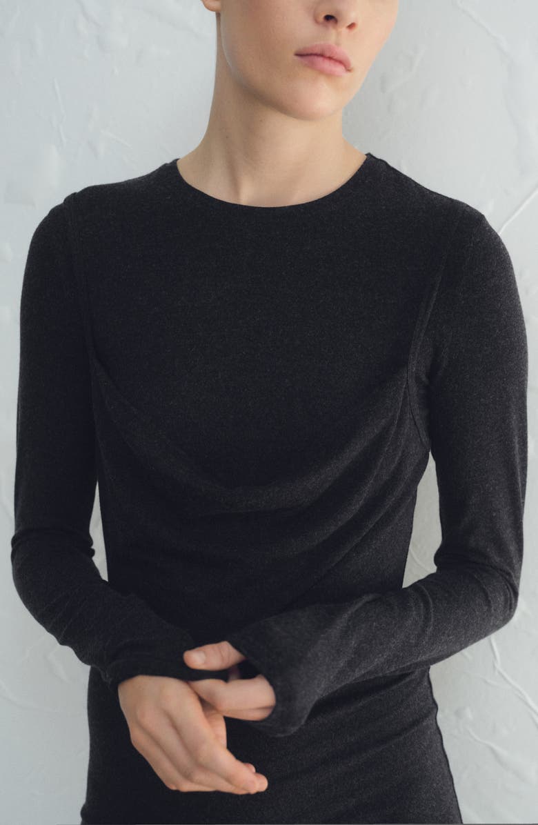 MANGO Drape Combined Long Sleeve Maxi Dress, Alternate, color, Dark Heather Grey