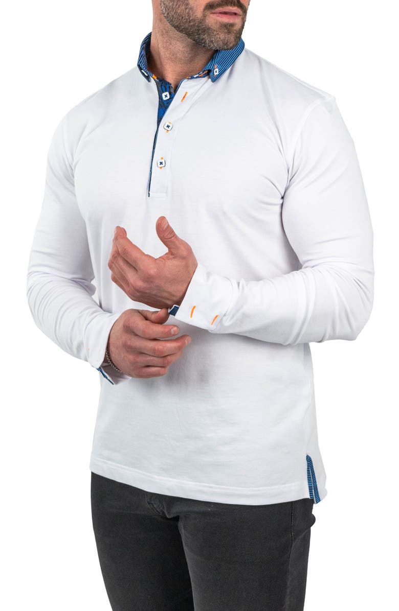 Maceoo Newton Brilliant Long Sleeve Cotton Polo, Alternate, color, White
