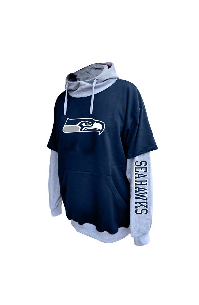 FANATICS Men's Fanatics College Navy/Heather Gray Seattle Seahawks Big & Tall Twofer Pullover Hoodie, Alternate, color, College Navy