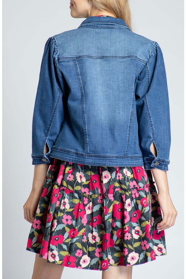 Puff Sleeve Denim Jacket, Alternate, color, MEDIUM INDIGO