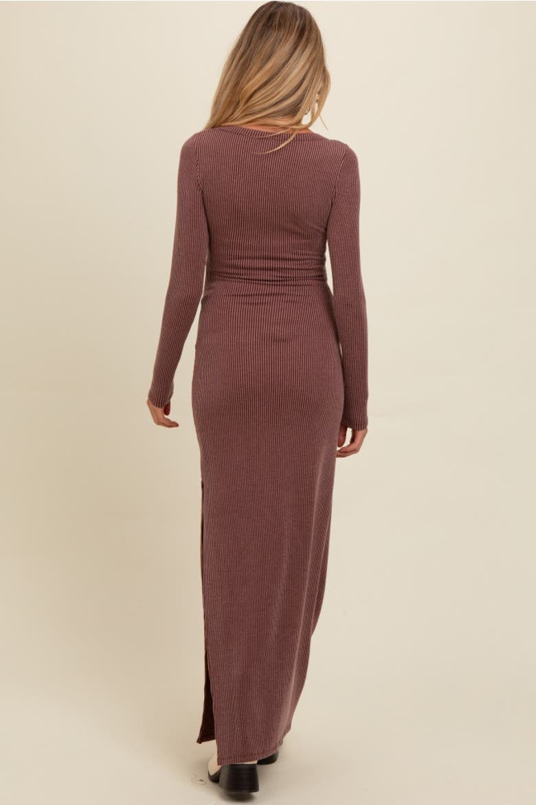 Ribbed Long Sleeve Side Slit Maxi Dress, Alternate, color, Burgundy