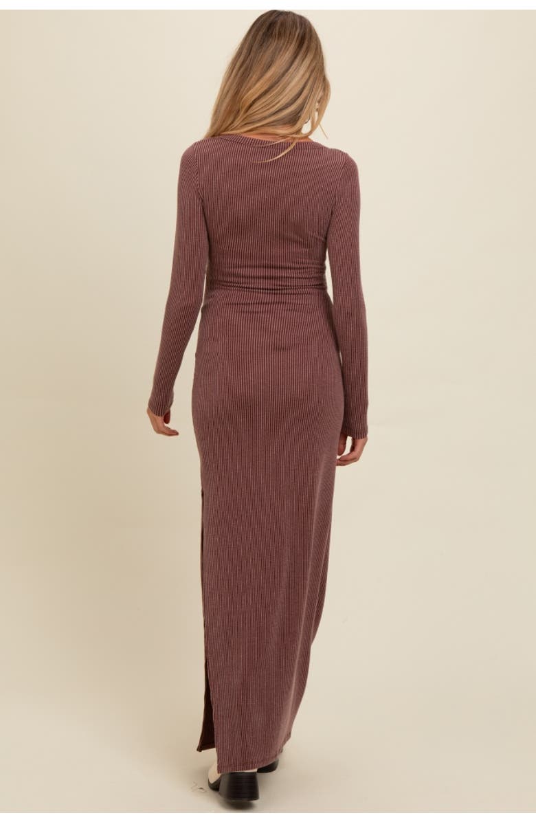 PinkBlush Ribbed Long Sleeve Side Slit Maxi Dress, Alternate, color, Burgundy