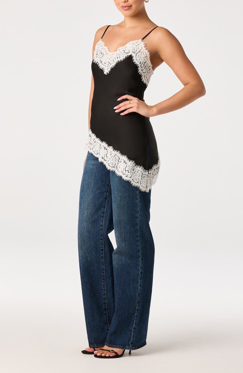 ASTR the Label Analise Lace Trim Asymmetric Satin Camisole, Alternate, color, Black