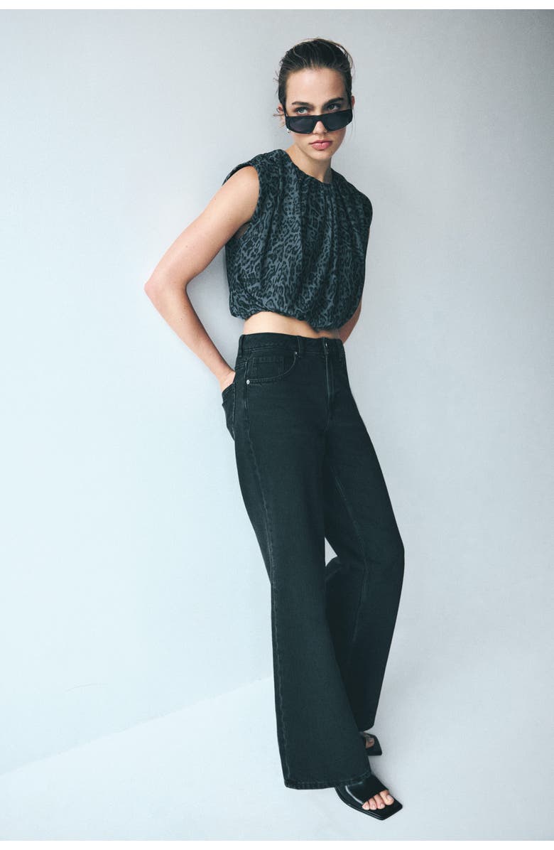 H&M Draped Mesh Top, Alternate, color, Black/Leopard Print