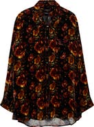 R13 Oversize Floral Drop Neck Velvet Button-Up Shirt