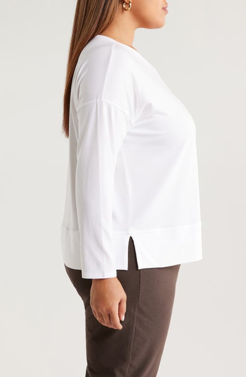 Eileen Fisher Boxy Long Sleeve V-neck Top In White