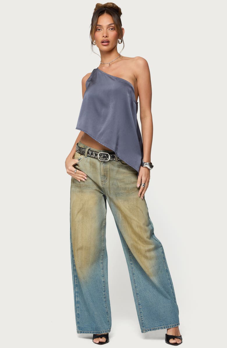 EDIKTED Asymmetric Satin One-Shoulder Top, Alternate, color, Dark-Gray