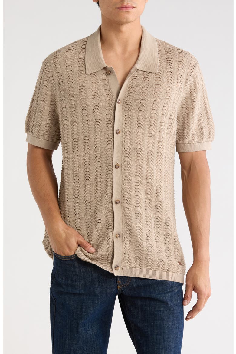 Wantelle Short Sleeve Pointelle Knit Button-Up Shirt, Main, color, STRING