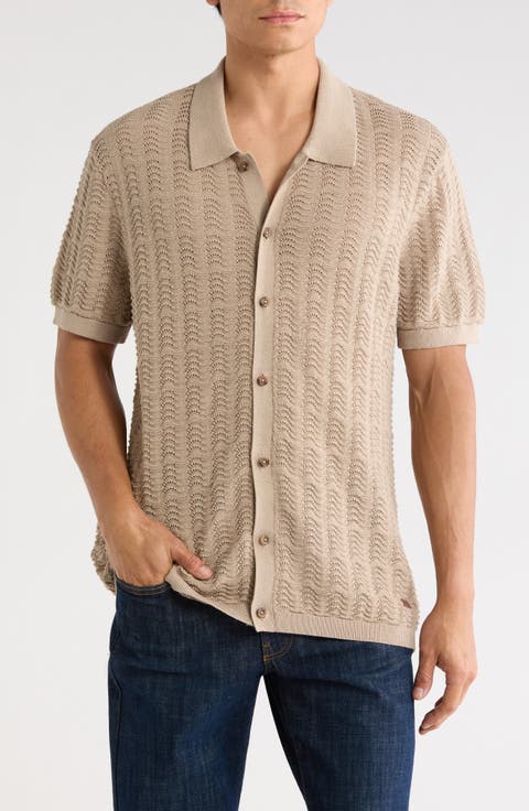 Wantelle Short Sleeve Pointelle Knit Button-Up Shirt