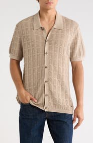 Buffalo Jeans Wantelle Short Sleeve Pointelle Knit Button-Up Shirt
