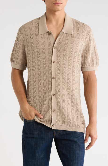 Wantelle Short Sleeve Pointelle Knit Button-Up Shirt