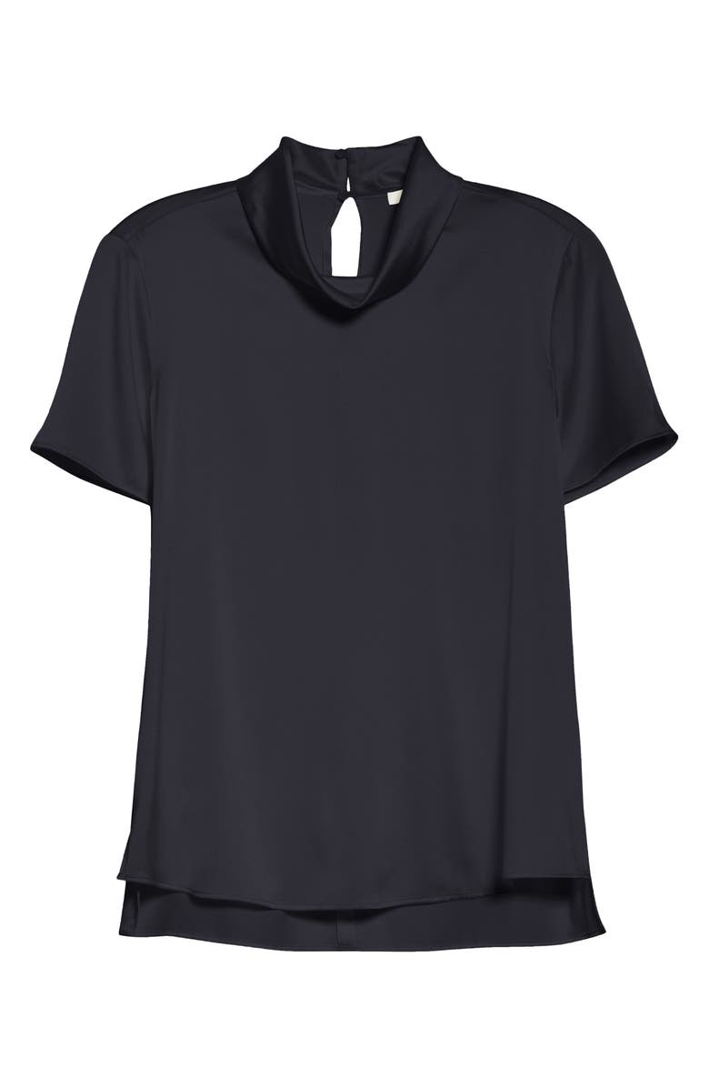 BOSS Ilesha Mock Neck Short Sleeve Stretch Silk Top, Alternate, color, Midnight