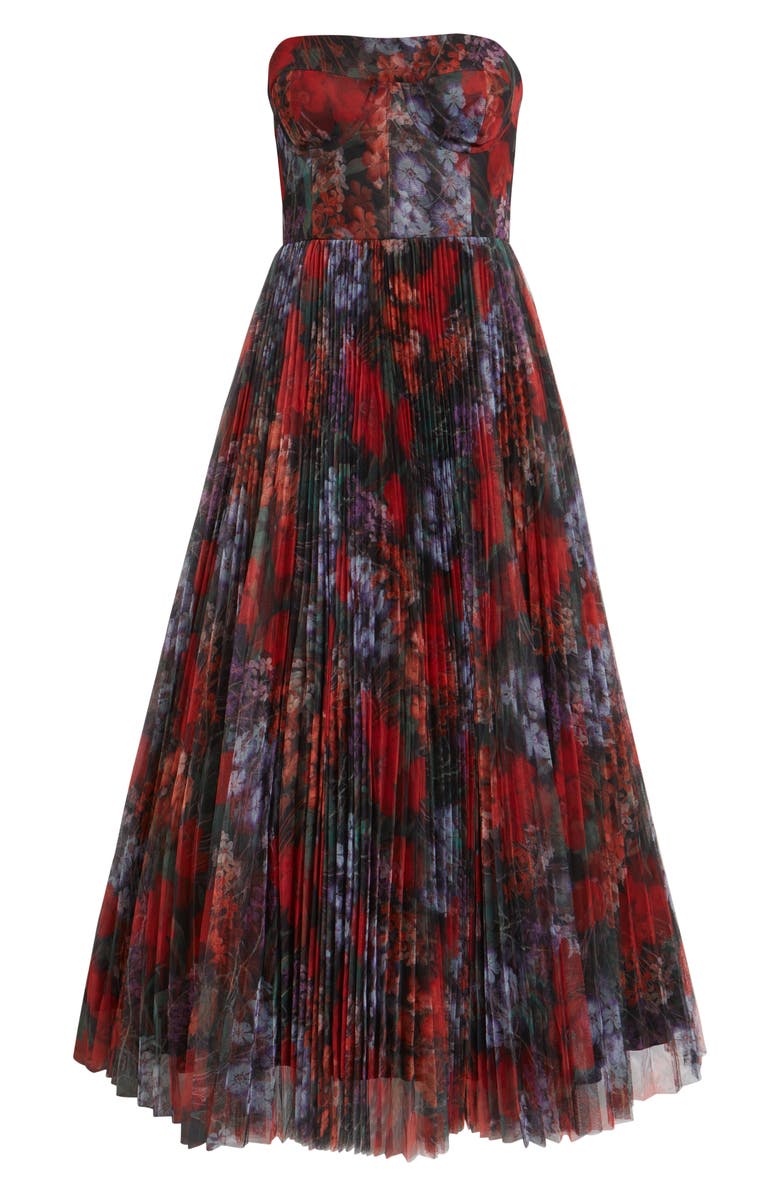 Hutch Alba Pleated Underwire Strapless Cocktail Dress, Alternate, color, Black Multi Winter Garden