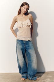 H&M Flounced Pointelle-knit Top
