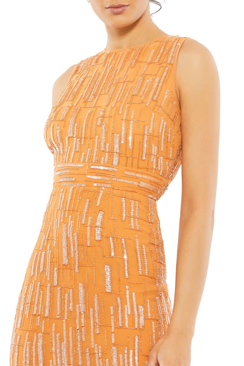 Sequin Mesh Sheath Dress, Alternate, color, SAFFRON