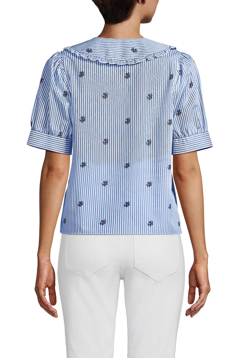 Easy Care Puff Sleeve Statement Collar Shirt, Alternate, color, White/Blue Floral Stripe