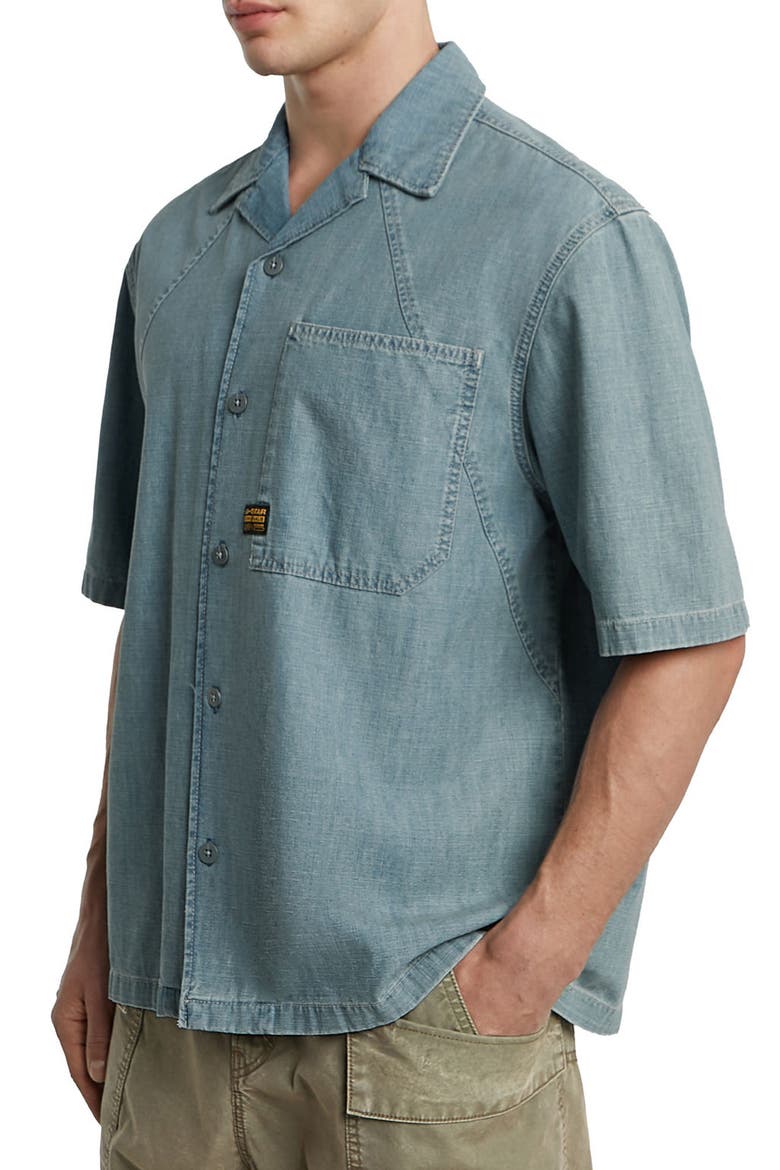 Track Relaxed Fit Organic Cotton Camp Shirt, Alternate, color, FADED BREEZE