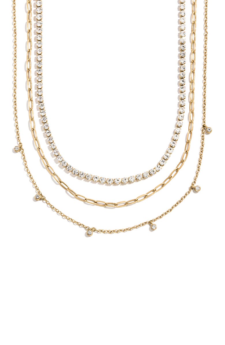 BaubleBar Tate Set of 3 Waterproof Necklaces, Main, color, Goldtone Plate/ Cubic Zirconia
