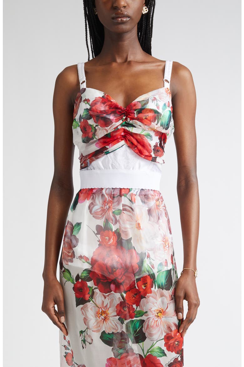 Rose Print Chiffon & Marquisette Bustier Top, Main, color, WHITE PRINT FLOWER