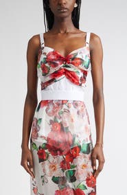Dolce&Gabbana Rose Print Chiffon & Marquisette Bustier Top