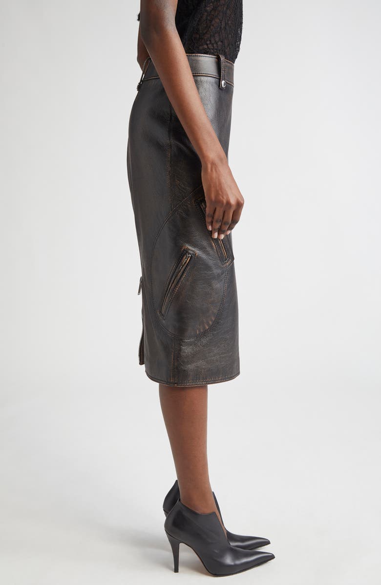 McQueen Antiqued Leather Pencil Skirt, Alternate, color, Dark Brown/ Tan