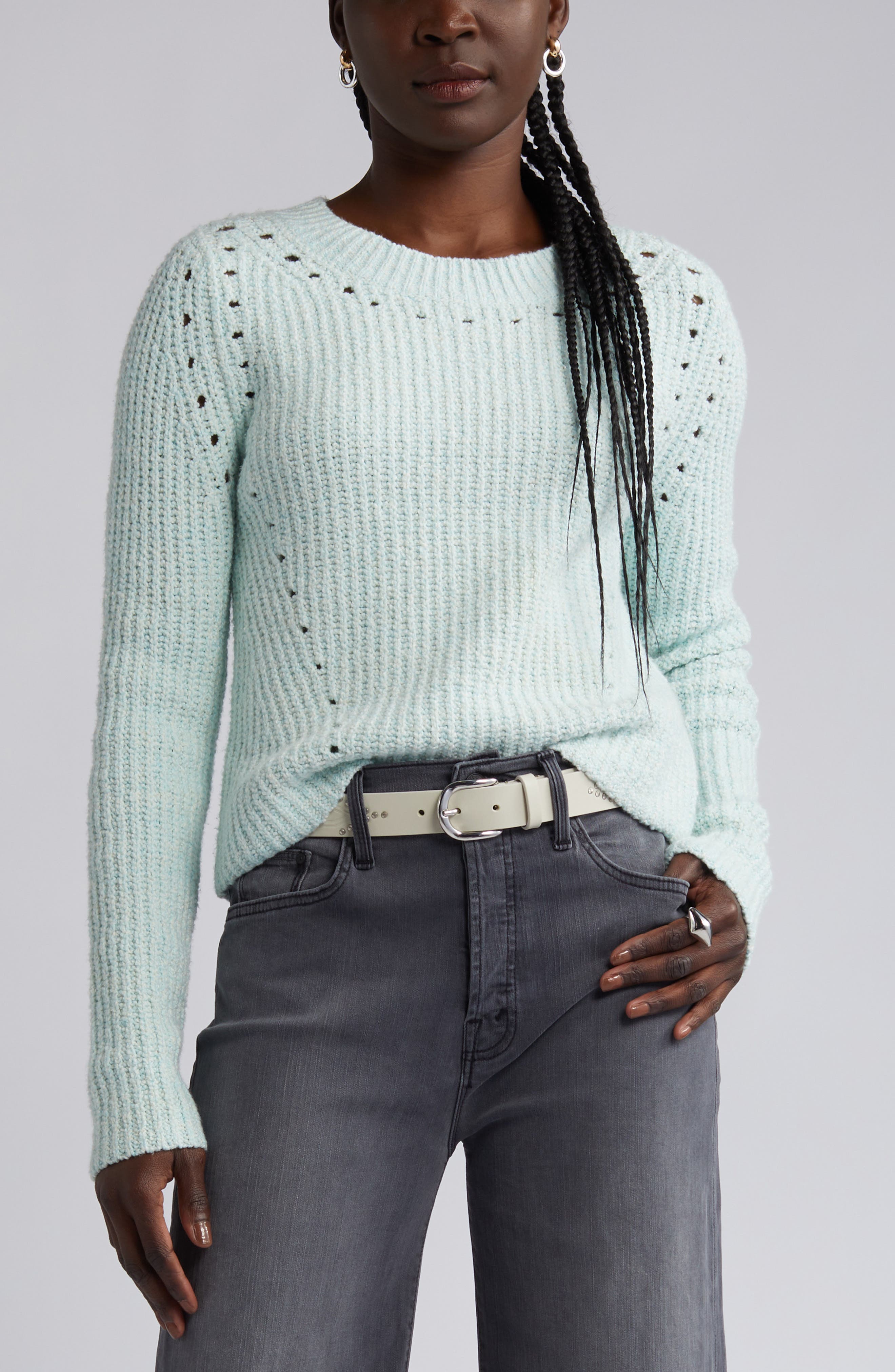 Open Edit Marl Open Stitch Crewneck Sweater (Women) | Nordstromrack