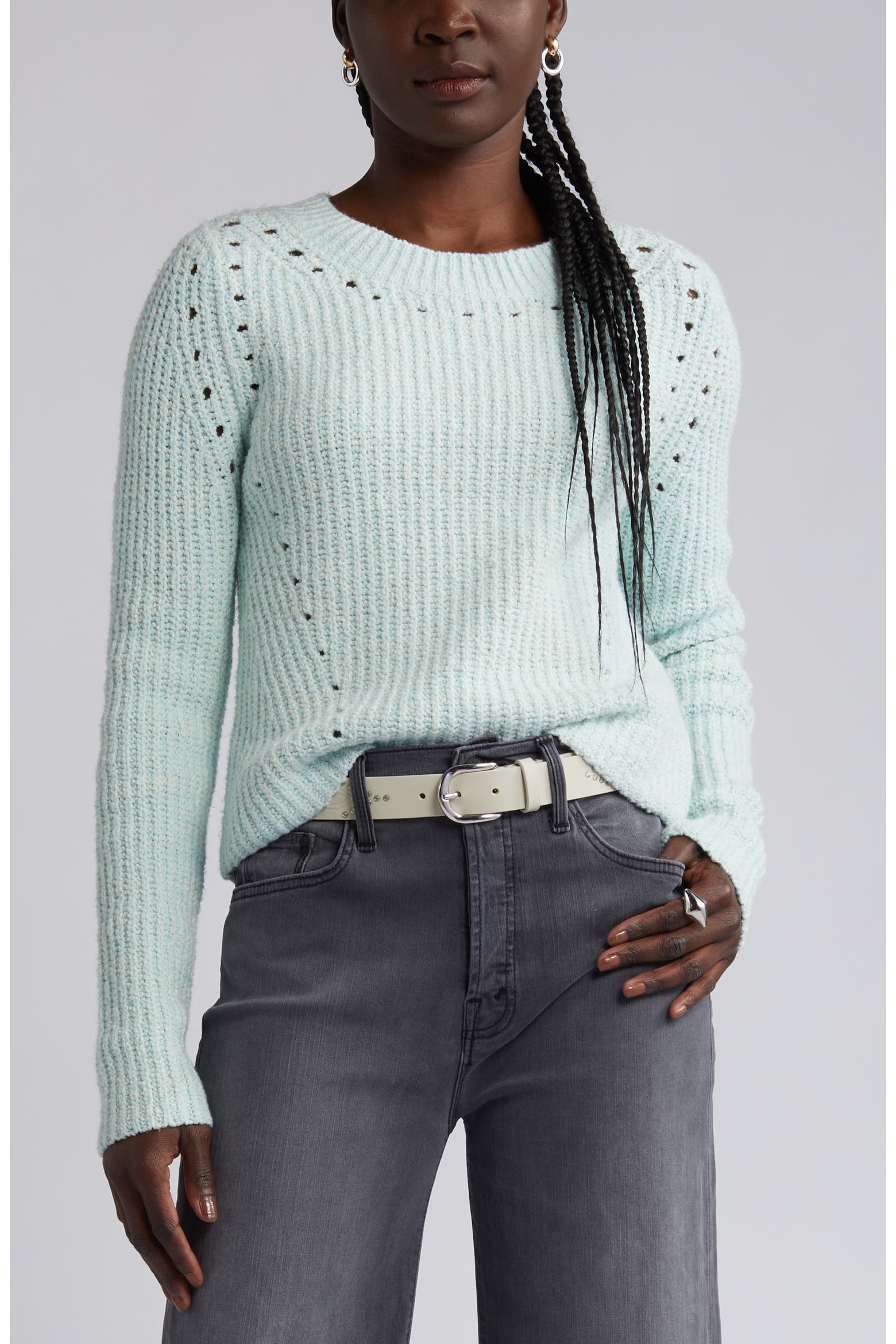 Open Edit Marl Open Stitch Crewneck Sweater (Women) | Nordstromrack