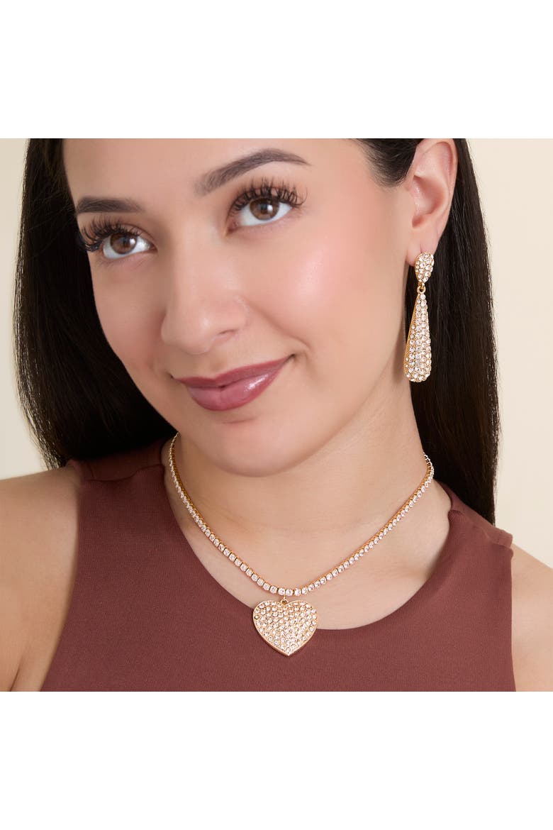 Clear Crystal Heart Necklace, Alternate, color, Gold