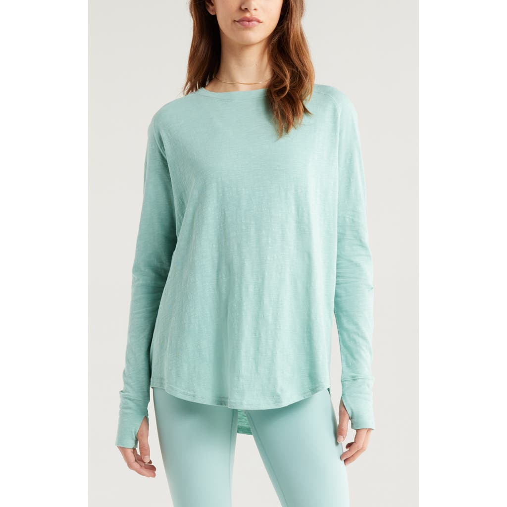 Zella Relaxed Washed 2.0 Long Sleeve Slub Tee In Blue
