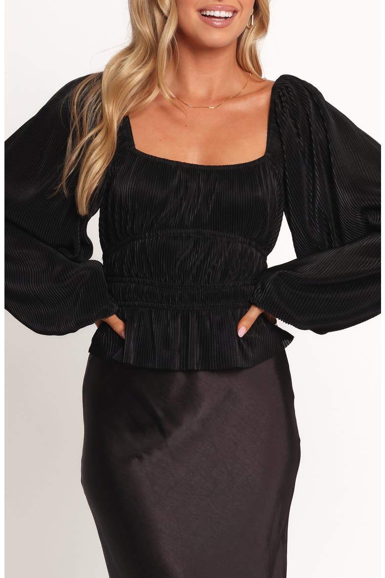 Ceppia Plissé Long Sleeve Top, Main, color, BLACK