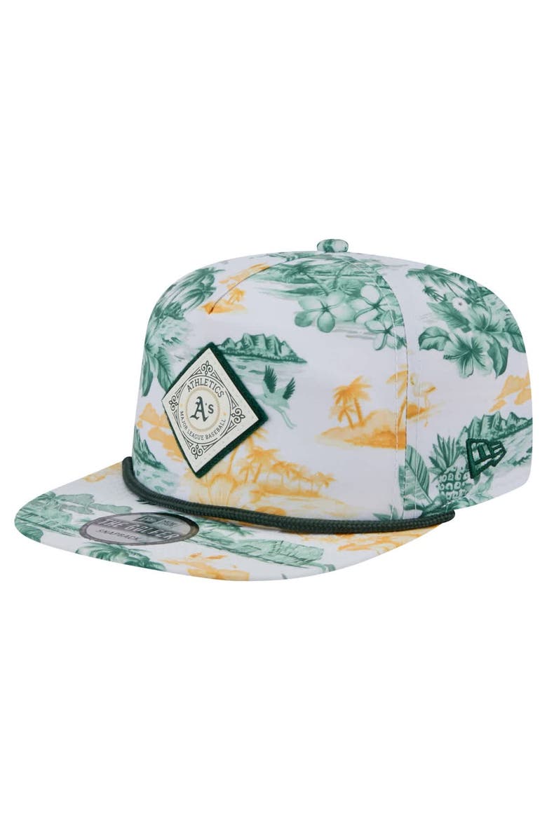 Men's New Era White Athletics Printed Island Golfer Snapback Hat, Main, color, White
