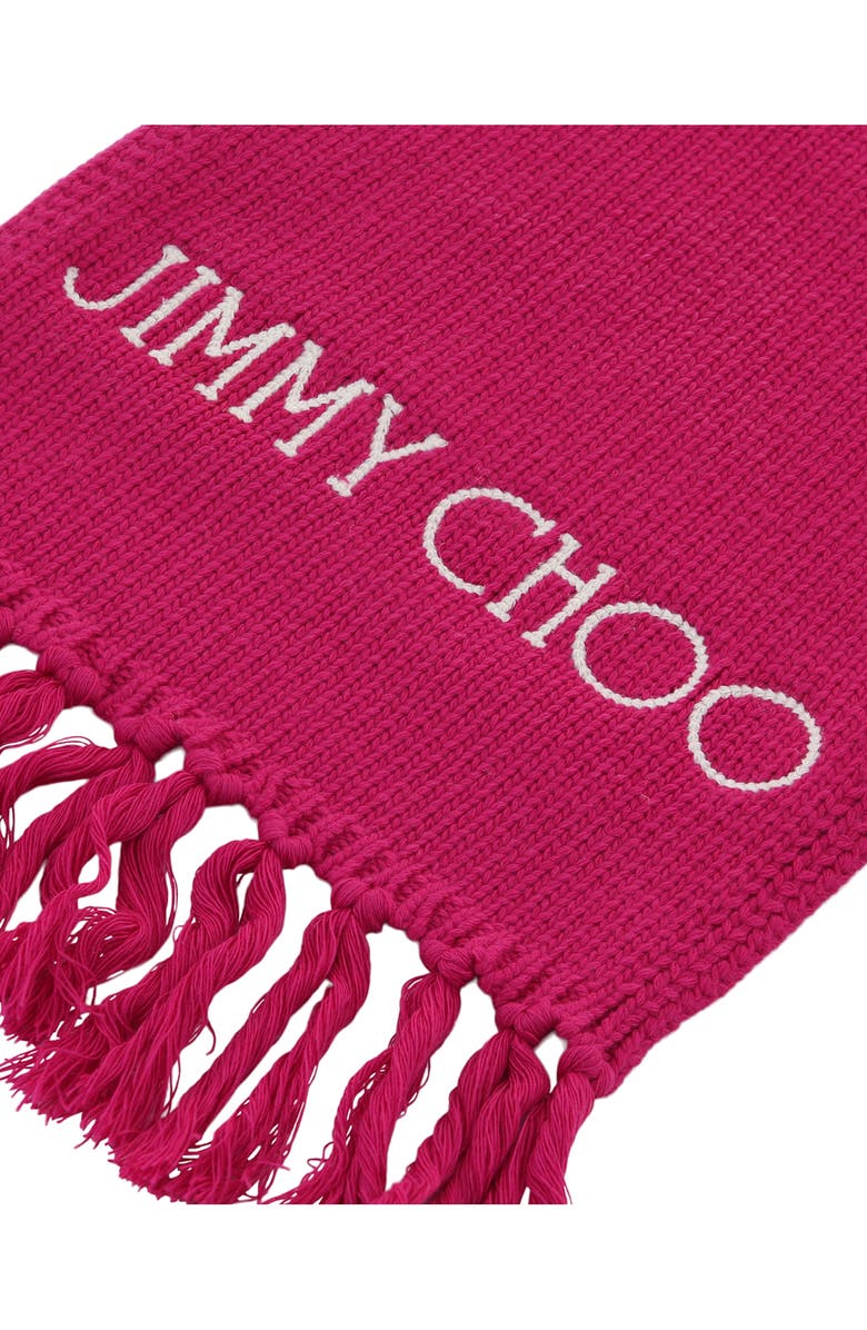 Jimmy Choo Embroidered Logo Wool Scarf, Alternate, color, Bright Pink