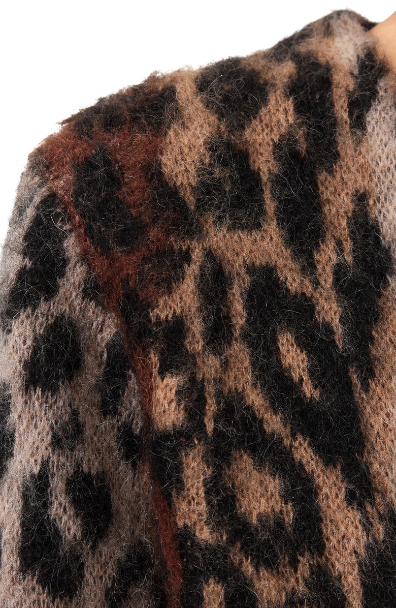 AllSaints Wick Lex Leopard Jacquard Cardigan, Alternate, color, Leopard Brown