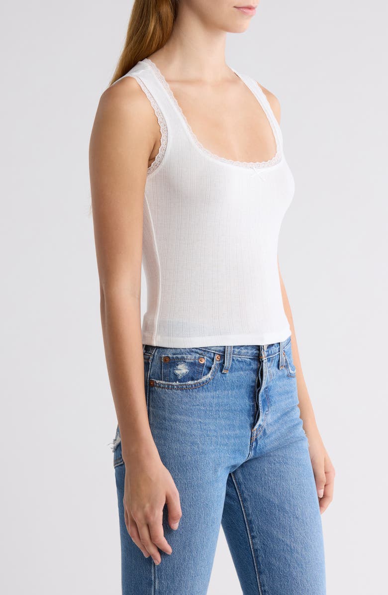 All in Favor Lace Trim Pointelle Crop Tank, Alternate, color, White