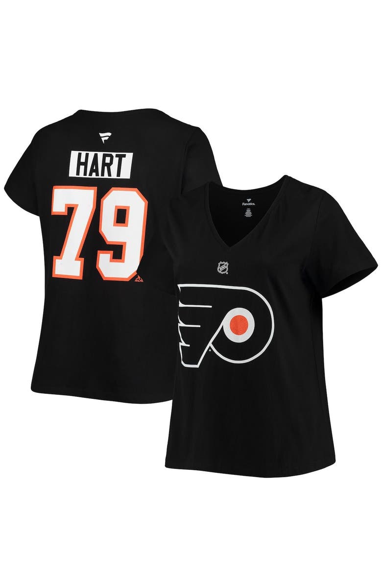 FANATICS Women's Fanatics Branded Carter Hart Black Philadelphia Flyers Plus Size Name & Number V-Neck T-Shirt, Main, color, 