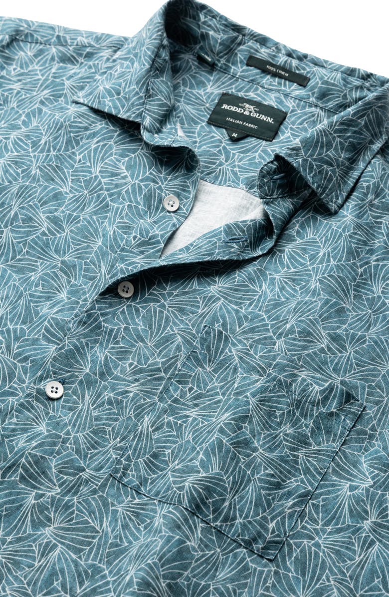 Rodd & Gunn Whitlaker Leaf Print Short Sleeve Linen Button-Up Shirt, Alternate, color, 